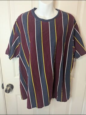 Cotton On Burgundy, Navy & Yellow Striped Short Sleeve Tee